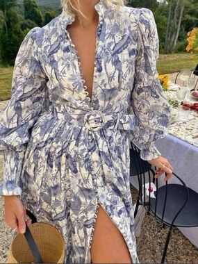 Palm Noosa Royal Flush Linen Maxi Dress Blue White Zimmermann Style Size US6